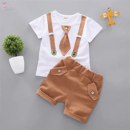 Baby Round Neck Tie Shorts T-shirt Set Baby World