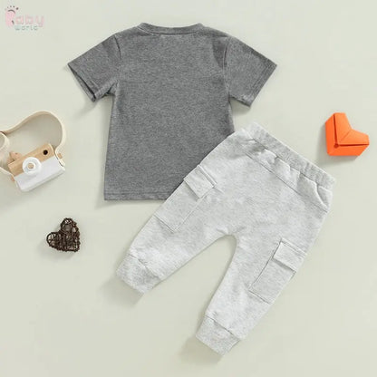 Boys Short Sleeve Monogram Print T-shirt Baby World