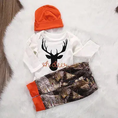 Citgeett Autumn  baby boy clothing sets Newborn Baby Boy Girl Deer Romper Pants Leggings Hat 3pcs Outfits Set Costume Baby World