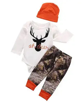 Citgeett Autumn  baby boy clothing sets Newborn Baby Boy Girl Deer Romper Pants Leggings Hat 3pcs Outfits Set Costume Baby World