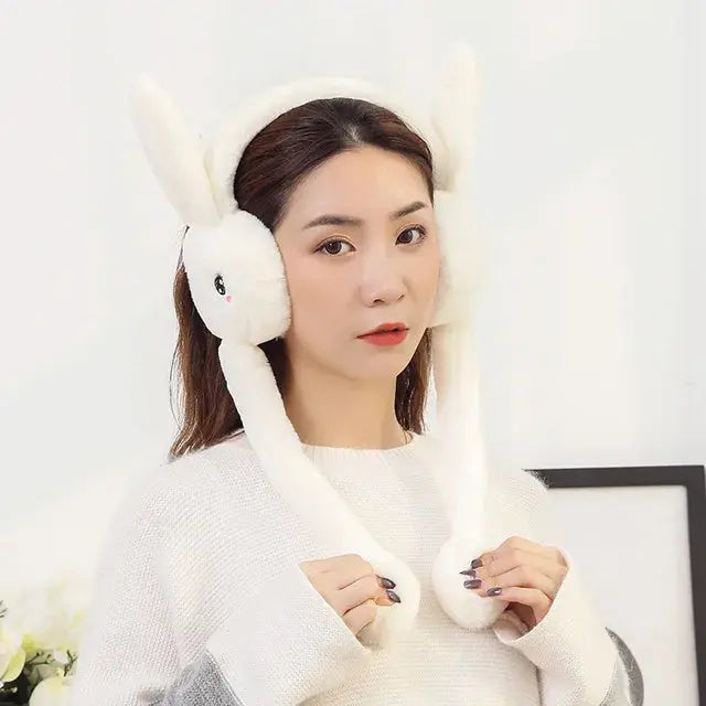 Cute jumping Earmuffs Rabbit Moving Ears Airbag Hat Warm Funny Toy Cap Plush Toy Headphones Children Christmas Gift for Children - Baby World