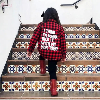 Girls red plaid letter print shirt Baby World