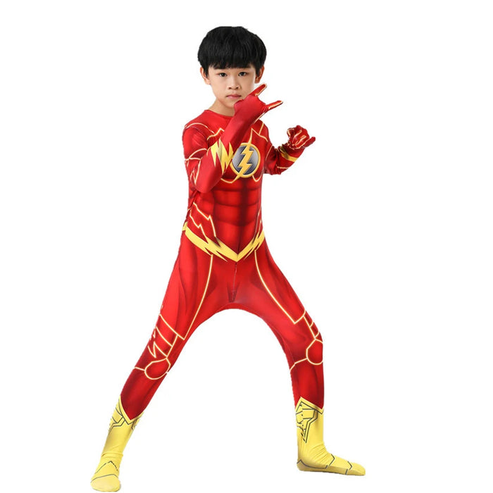 Superhero Flash Cosplay Anime Halloween Costumes for Kids Zentai Masquerade Jumpsuits Alien Party Festival Dress Movie Suit Boy