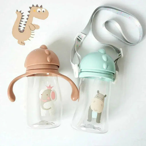 Kids Children Cartoon Animal School Drinking Water Straw Bottle Gravity Ball Straw Baby Cup with Shoulder Strap Water Bottle Baby World