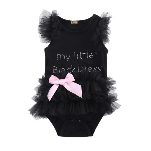 Kids Newborn Infant Baby Girls Bow Embroidered Little Black Dress Fashion Letter Romper Jumpsuit Baby World