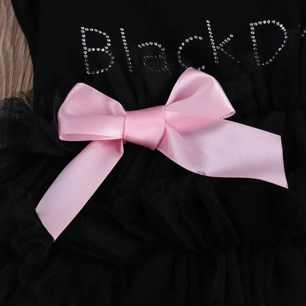 Kids Newborn Infant Baby Girls Bow Embroidered Little Black Dress Fashion Letter Romper Jumpsuit Baby World