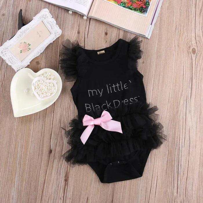 Kids Newborn Infant Baby Girls Bow Embroidered Little Black Dress Fashion Letter Romper Jumpsuit Baby World