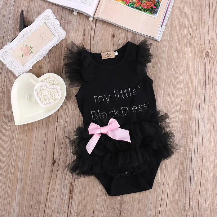 Kids Newborn Infant Baby Girls Bow Embroidered Little Black Dress Fashion Letter Romper Jumpsuit Baby World