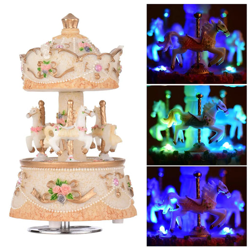 LED Carousel Music Box Merry-Go-Round Rotating Horse Music Box Toy Child Baby Gifts Carousel Music Artware Christmas Home Decor Baby World