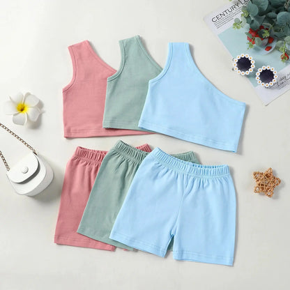 Lioraitiin 2Pcs One Shoulder Sleeveless Baby Tank Tops Shorts Set - Baby World
