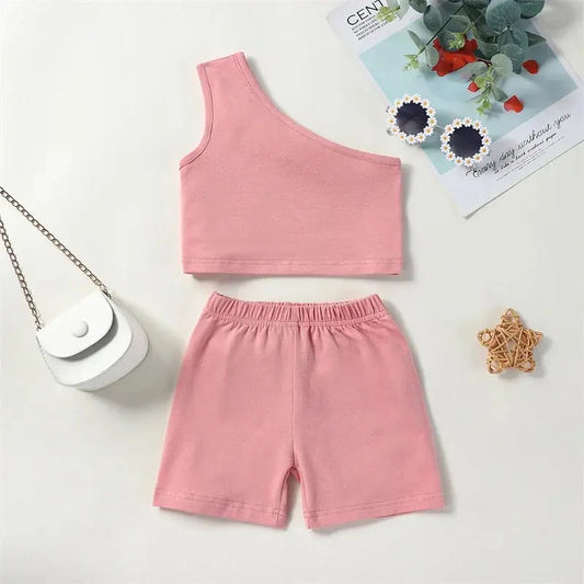 Lioraitiin 2Pcs One Shoulder Sleeveless Baby Tank Tops Shorts Set - Baby World