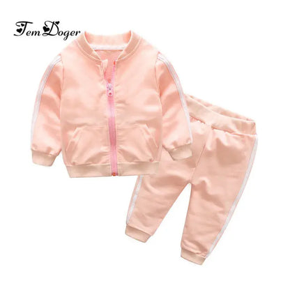 New Fashion Girl Long Sleeves Solid Zipper Jacket+Pants 2pcs Tracksuit - Baby World