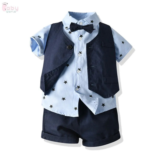New Korean Style Three-Piece Waistcoat Short Sleeve Suit Baby World
