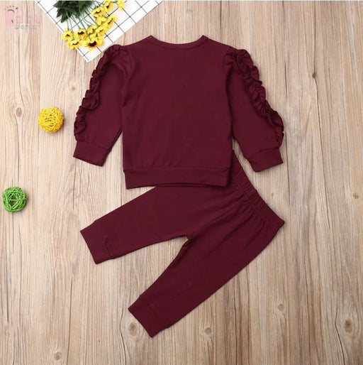 Newborn Baby Boys Girls Ruffles Jumper Solid Long Sleeve Sweatshirt Tops Pants Infant Kids 2Pcs Outfits Clothes Set Fall Clothes Baby World