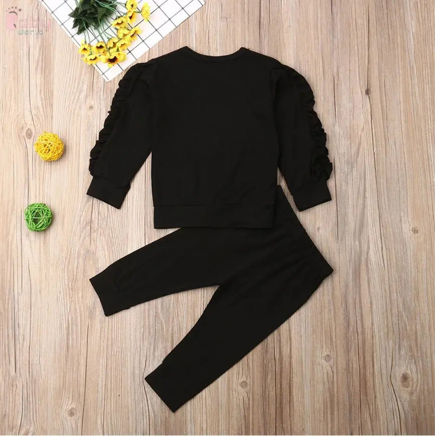 Newborn Baby Boys Girls Ruffles Jumper Solid Long Sleeve Sweatshirt Tops Pants Infant Kids 2Pcs Outfits Clothes Set Fall Clothes Baby World