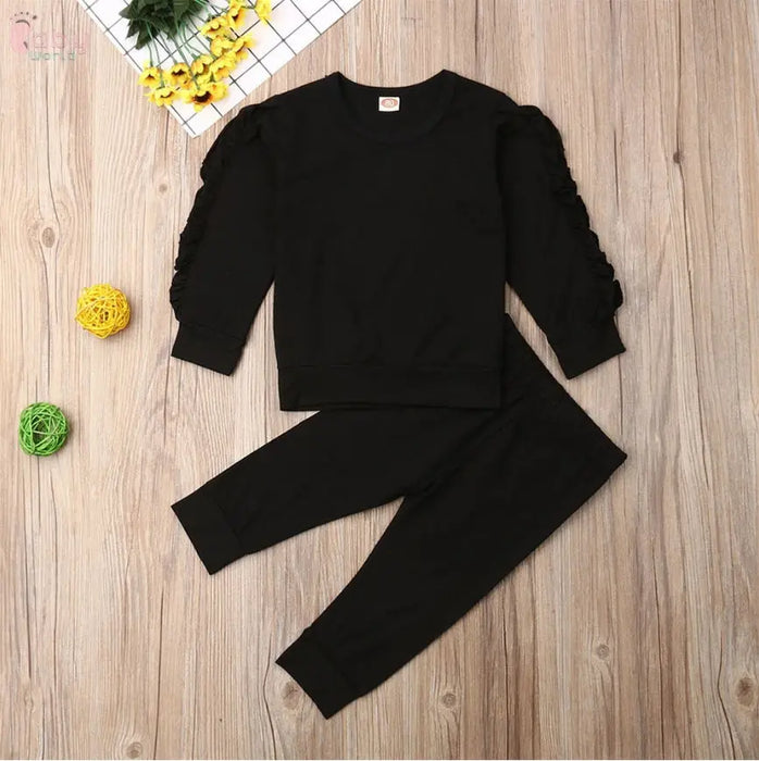 Newborn Baby Boys Girls Ruffles Jumper Solid Long Sleeve Sweatshirt Tops Pants Infant Kids 2Pcs Outfits Clothes Set Fall Clothes Baby World