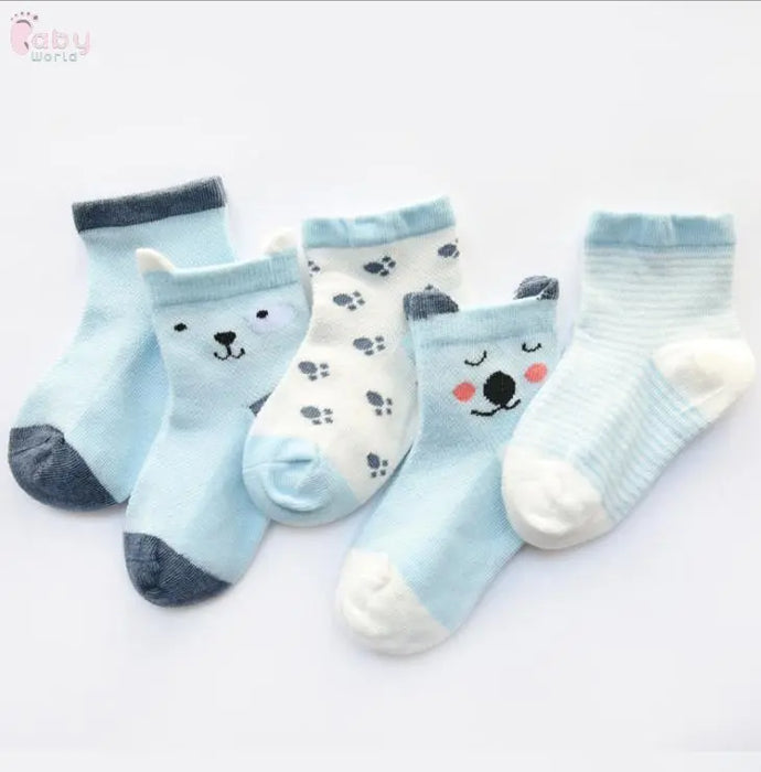 Pack of 5 Colors Breathable Summer Cotton Socks for Boys and Girls Baby World