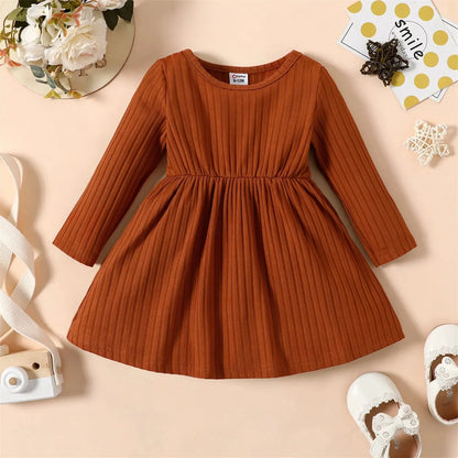 PatPat NewBorn Dresses Baby Girl Clothes New Born Babies Kids Birthday Party Dress Ribbed Striped Long-sleeve Overalls Children - Baby World