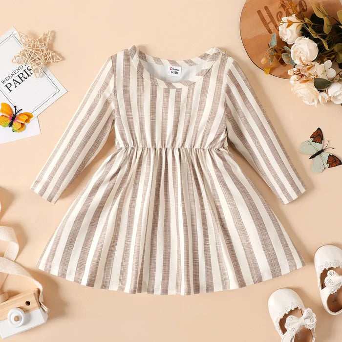 PatPat NewBorn Dresses Baby Girl Clothes New Born Babies Kids Birthday Party Dress Ribbed Striped Long-sleeve Overalls Children - Baby World