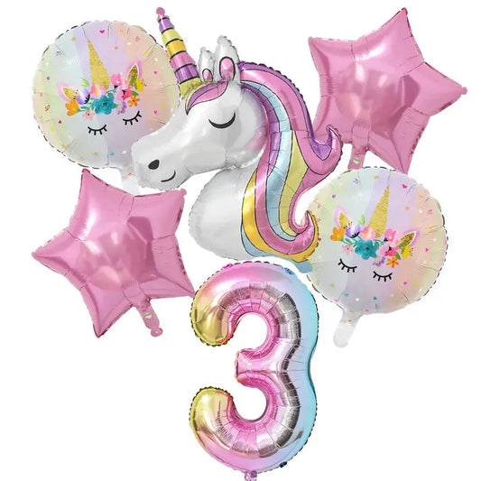 Rainbow Unicorn Balloon 32 inch Number Foil Balloons - Baby World