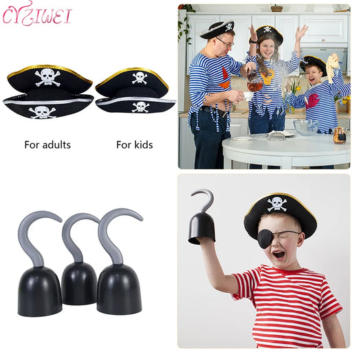 Halloween Pirate Skull Print Hat Flag Eye Patch Beard Chest Hook Pirate Captain Cosplay Costume Accessories Party Decor Kids Toy