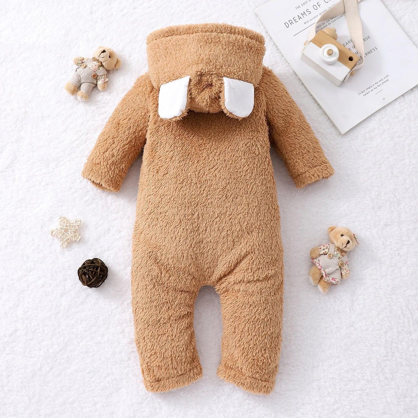 Newborn Plush Bear Jumpsuit | Hooded Winter Romper 0-18 M — Soft & Warm | BabyWorld