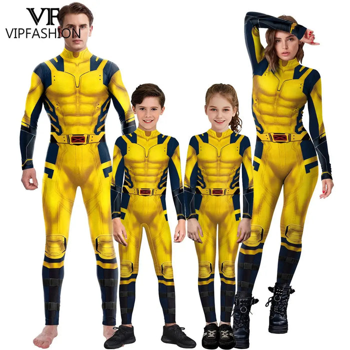 VIP FASHION Wolverine Deadpool Costume Family Matching Suit Adult Kid Zentai Bodysuit Halloween Jumpsuit Movie Fancy Party Wear