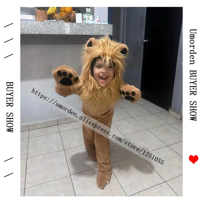 Umorden Fleece Furry Boy's Lion Costume for Child Kids Toddler 2-12Y Complete Set Animal Themed Party Cosplay Halloween Purim