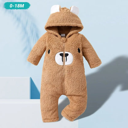 Newborn Plush Bear Jumpsuit | Hooded Winter Romper 0-18 M — Soft & Warm | BabyWorld