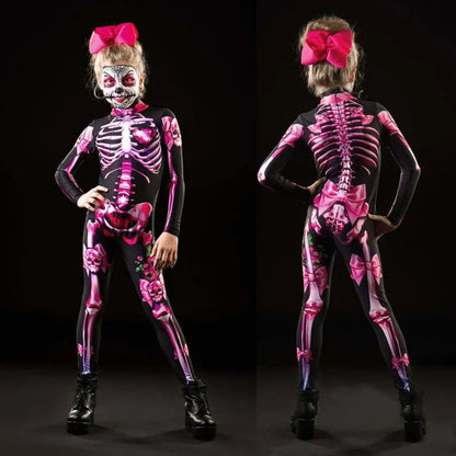 Rose Skeleton Adult Kids Scary Costume Halloween Dress Cosplay Jumpsuit Carnival Party Baby Girl Rompers Day of The Dead