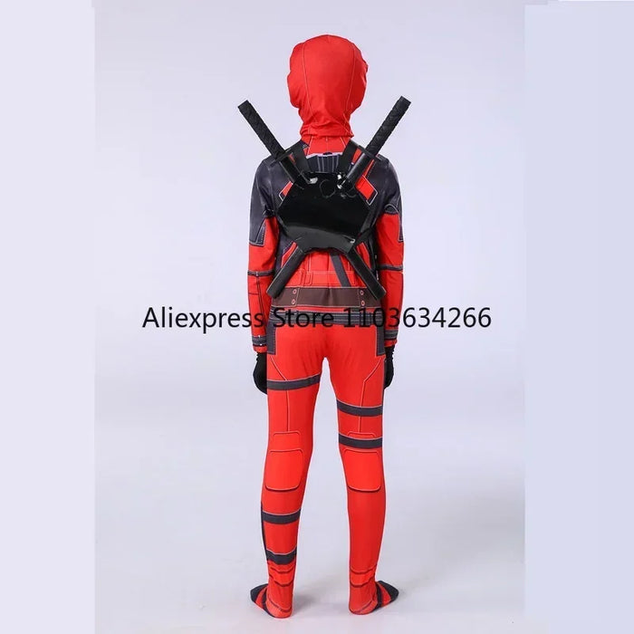 Adult Deadpool Costume Men Women Kids Cosplay Mask Suit Jumpsuit Backpack Knif Accessories Superhero Halloween Costume Child