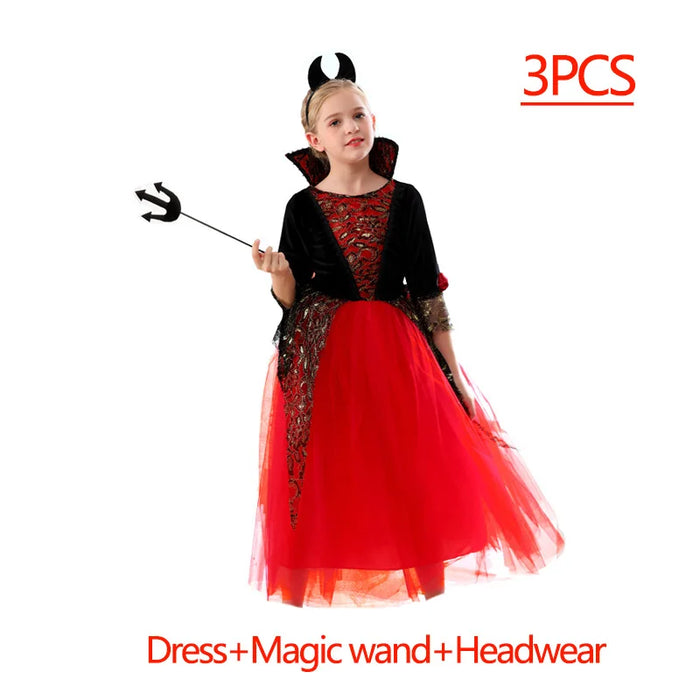 Halloween Costume for Girls Dress Scarlet Witch Vampire Devil Ghost Carnival Party Dress Up Hoodwinked Suit Kids Cosplay Clothes