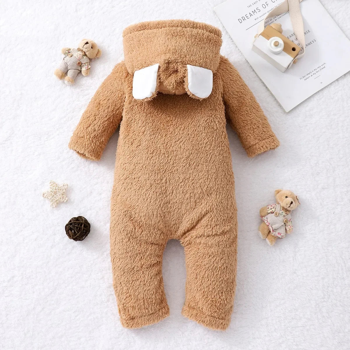 Newborn Plush Bear Jumpsuit | Hooded Winter Romper 0-18 M — Soft & Warm | BabyWorld