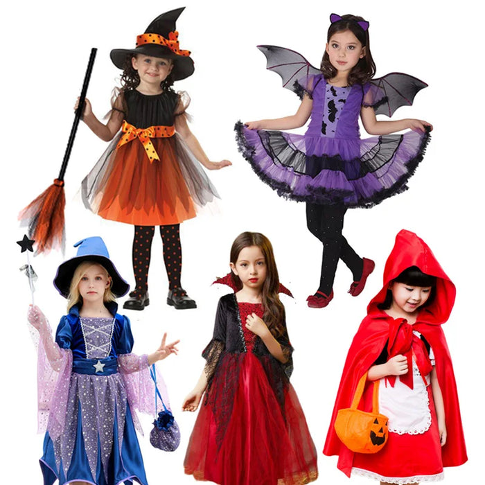 Halloween Costume for Girls Dress Scarlet Witch Vampire Devil Ghost Carnival Party Dress Up Hoodwinked Suit Kids Cosplay Clothes