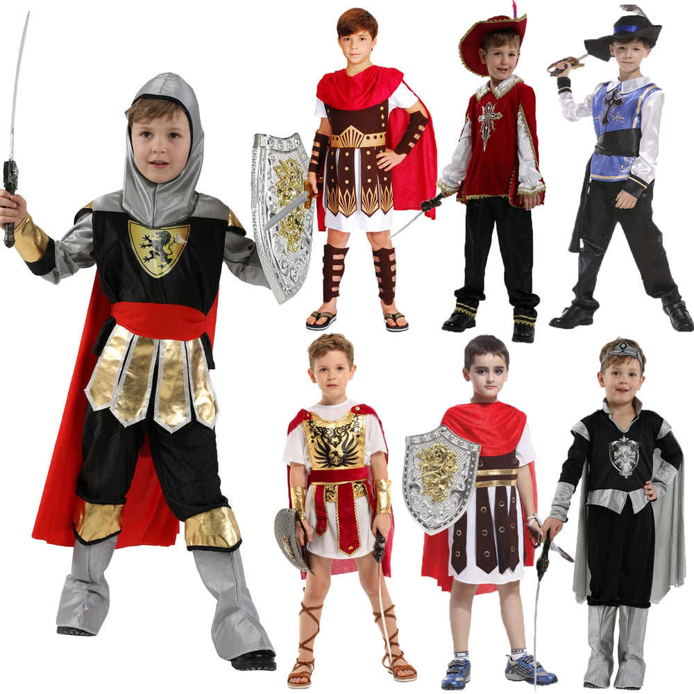 Umorden Kids Children Ancient Roman Greece Greek Warrior Soldier Gladiator Medieval Knight Costumes for Boy Boys Halloween Party