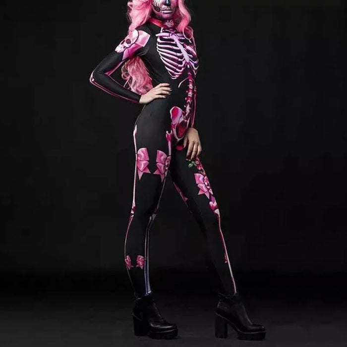 Rose Skeleton Adult Kids Scary Costume Halloween Dress Cosplay Sexy Jumpsuit Carnival Party Baby Girl Rompers Day of The Dead