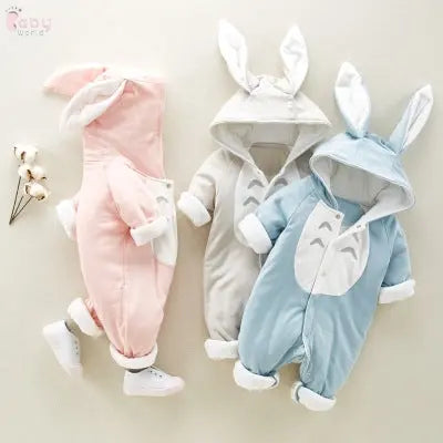 The new cotton padded cotton baby romper thickened chinchilla hooded cotton baby Onesies newborn go climbing clothes Baby World