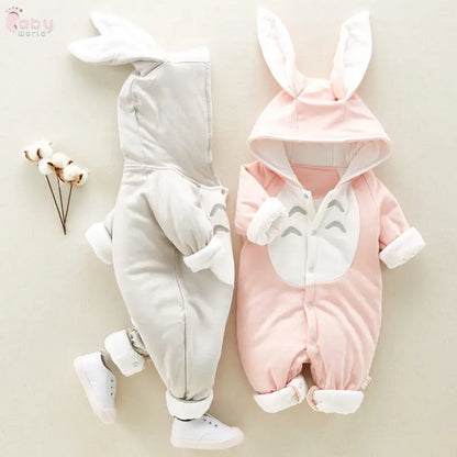 The new cotton padded cotton baby romper thickened chinchilla hooded cotton baby Onesies newborn go climbing clothes Baby World