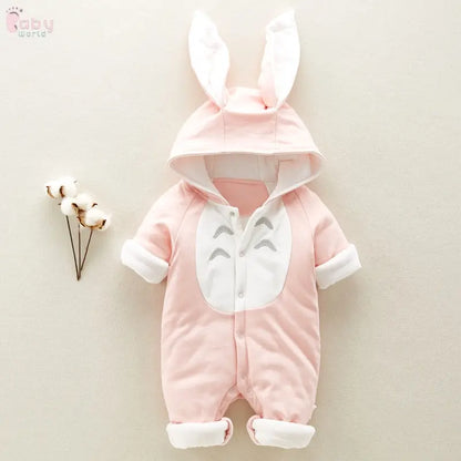 The new cotton padded cotton baby romper thickened chinchilla hooded cotton baby Onesies newborn go climbing clothes Baby World