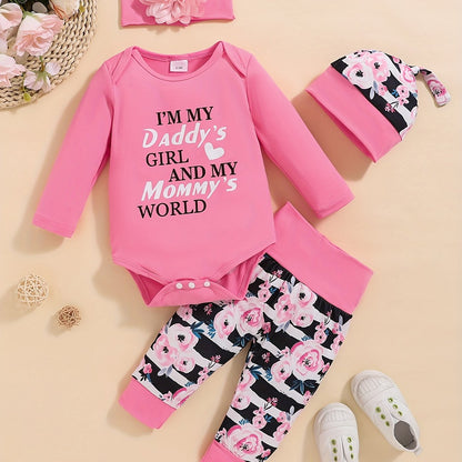 Girls Cute Letter Of Love Print Long Sleeve Bodysuit
